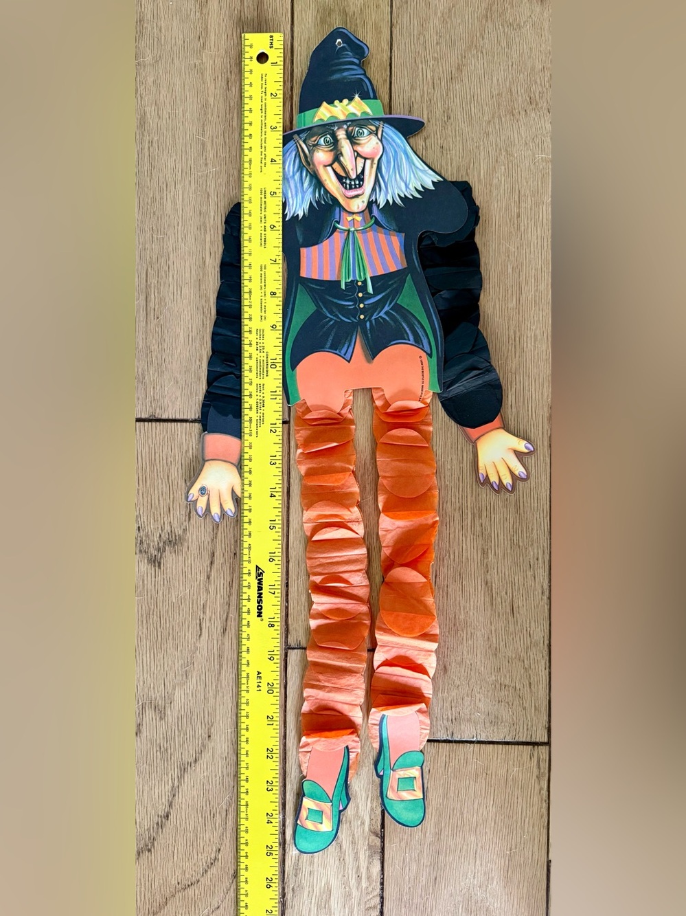 Vintage 1990 Beistle Halloween Hanging Witch Diecut Crepe Paper Arms Legs 24”